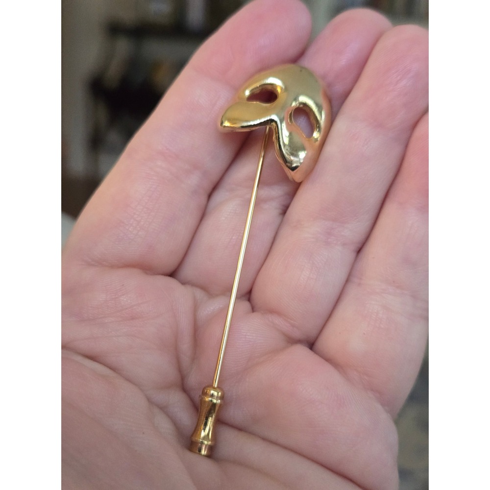 Phantom Of The Opera Drama Mask Stick Pin Goldtone Signed Vintage Rare